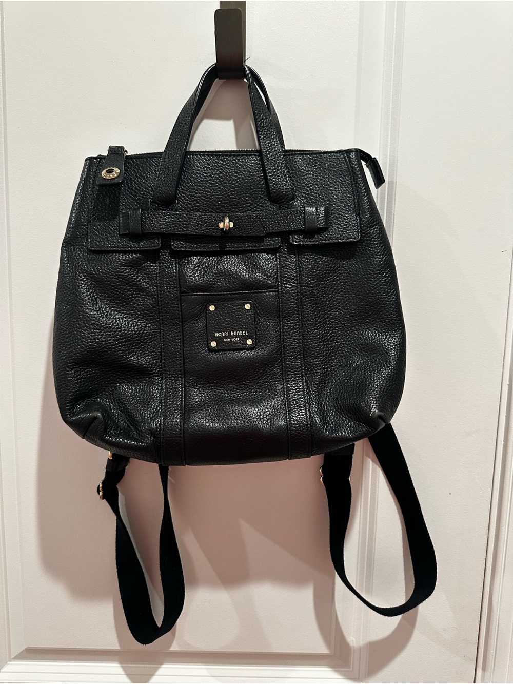 Henri Bendel Black Leather Backpack Tote (Missing Lock)